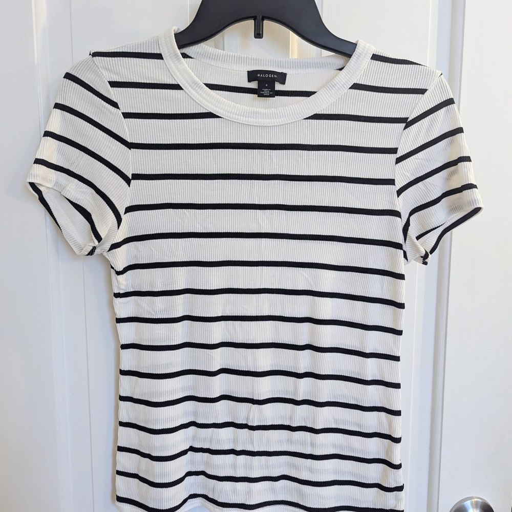 Halogen Black and White Striped Short Sleeve Tee